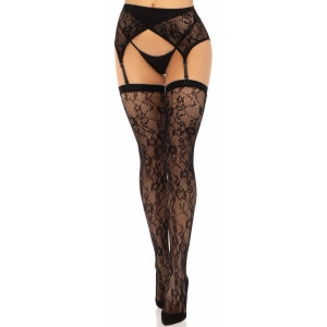 Set Dresuri cu Jartieră Din Dantelă Neagră Leg Avenue Negru S-L Thumb 2