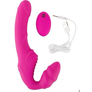Strapless Strap On Cu 2 Vibratoare Reîncărcabil Roz Thumb 6