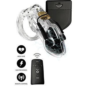 Cușcă Penis Electrică Discretă cu Telecomandă Transparent Thumb 9