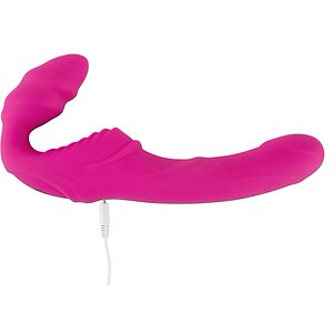 Strapless Strap On Cu 2 Vibratoare Reîncărcabil Roz Thumb 5