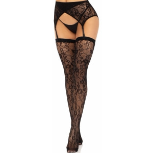 Set Dresuri cu Jartieră Din Dantelă Neagră Leg Avenue Negru S-L Thumb 4
