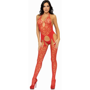 Bodystocking Plasă Inimioare Leg Avenue siluetă Conturată Roșu S-L Thumb 4