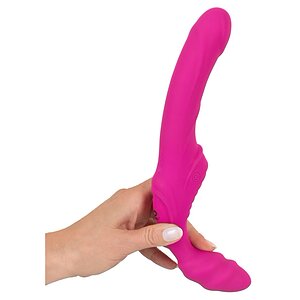 Strapless Strap On Cu 2 Vibratoare Reîncărcabil Roz Thumb 4