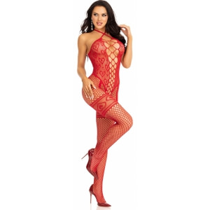 Bodystocking Net Inimă Halter Leg Avenue Roșu