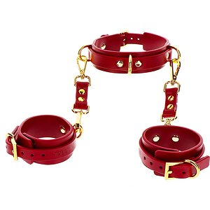 Set Zgardă și Cătușe D-Ring Deluxe Roșu