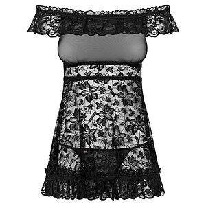 Babydoll Dress Obsessive Flores Negru S-M Thumb 2