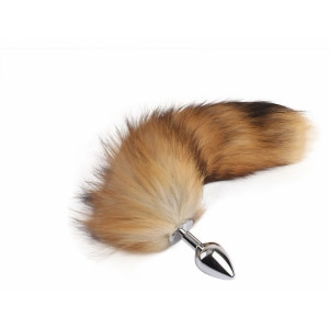 Plug Anal Aluminiu cu Coadă Blăniță 43 cm Fluffy Fox Argintiu