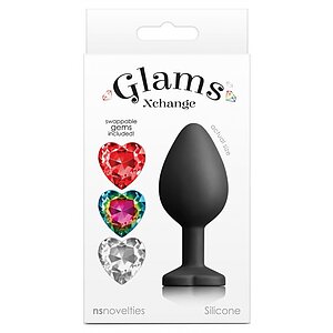 Dop Anal Glams Xchange Heart Medium - silicon 8.1 cm Negru Thumb 2