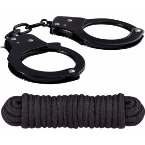Kit Nmc: Cătușe Metalice Reglabile și Frânghie 3 M Negru