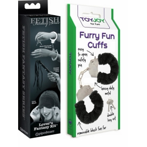 Set Limited Edition Lovers Fantasy Negru + Cătușe Furry Fun Cuffs Negru