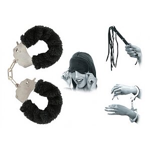 Pachet Set Limited Edition Lovers Fantasy Negru + Cătușe Furry Fun Cuffs Negru