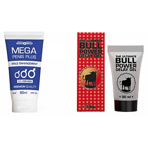 Pachet Gel Mărire Penis Mega Penis Plus Și Gel Ejaculare Prematură Bull Power Delay 30ml