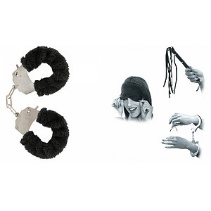 Pachet Set Limited Edition Lovers Fantasy Negru + Cătușe Furry Fun Cuffs Negru