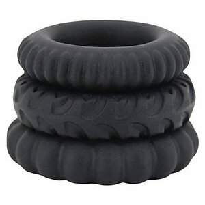 Set Inele Penis Titan 3 în 1 Silicone Negru Thumb 3