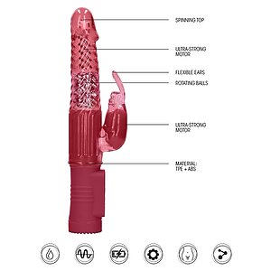 Vibrator Rotating Rabbit Roșu Thumb 5