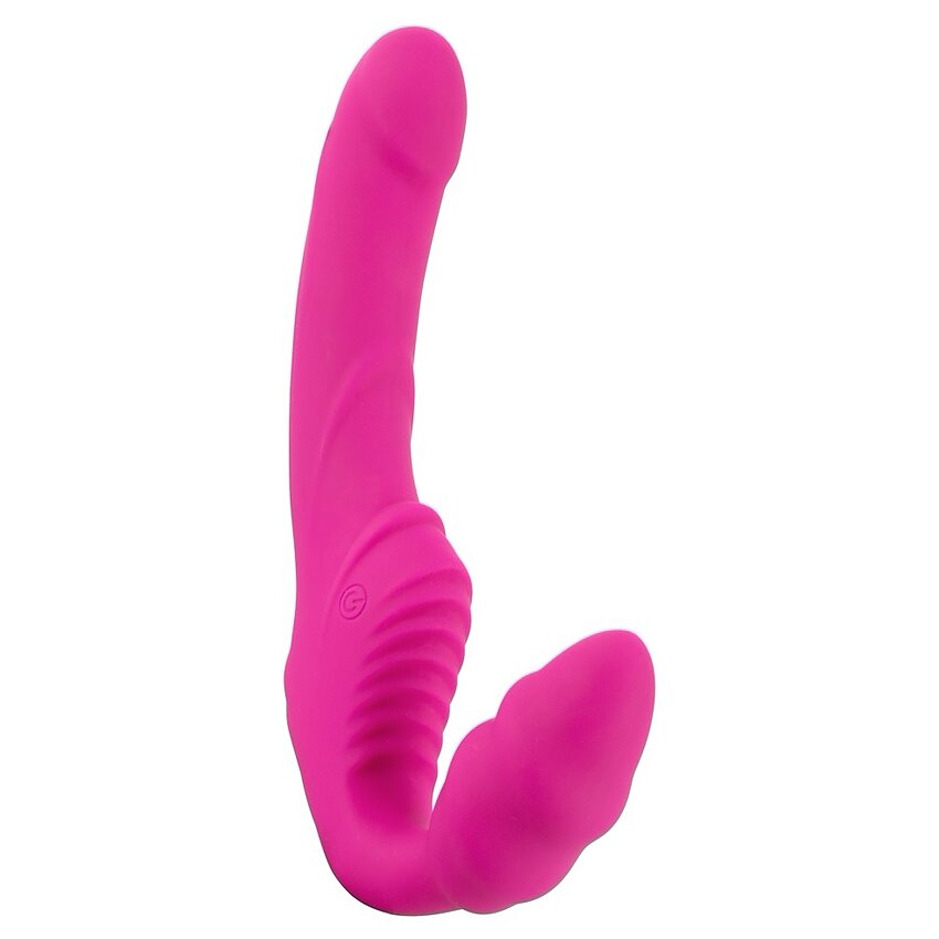 Strapless Strap On Cu 2 Vibratoare Reîncărcabil Roz