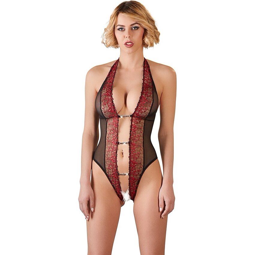 Body Abierta Fina Rhinestones Roșu S