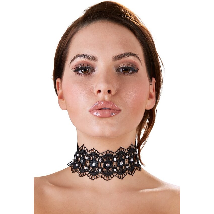Zgardă Choker Rhinestones Negru