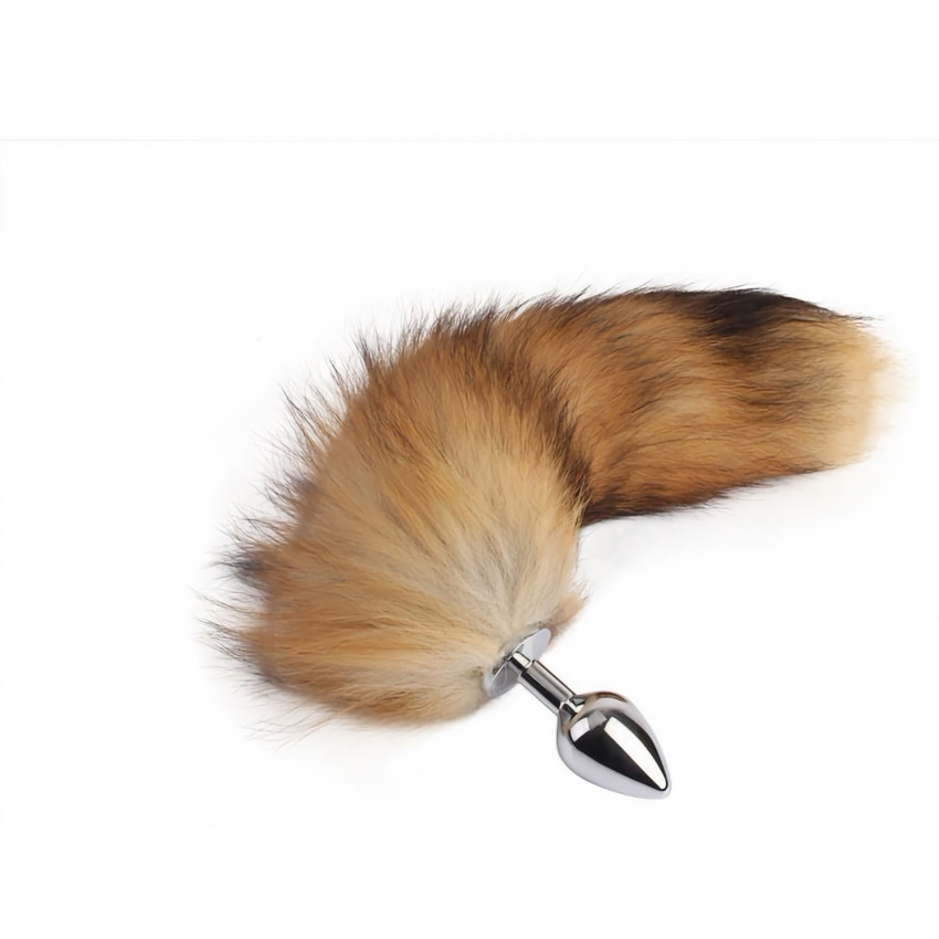 Plug Anal Aluminiu cu Coadă Blăniță 43 cm Fluffy Fox Argintiu