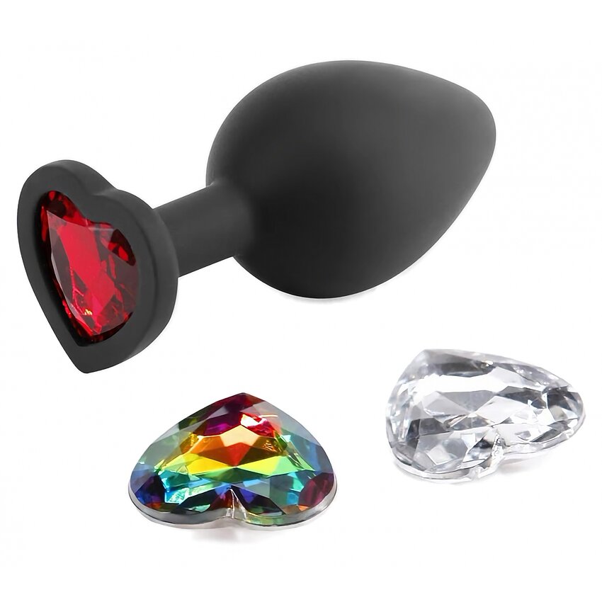 Dop Anal Glams Xchange Heart Medium - silicon 8.1 cm Negru