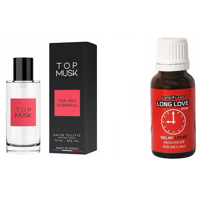 Pachet Picături Ejaculare Precoce Long Love 20ml + Parfum Feromoni Top Musk 75ml