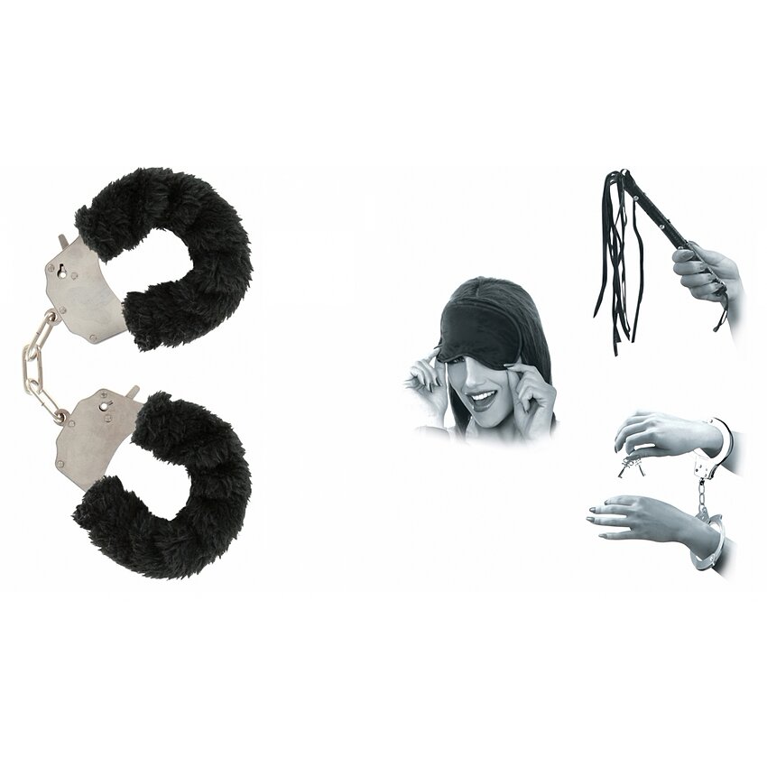 Pachet Set Limited Edition Lovers Fantasy Negru + Cătușe Furry Fun Cuffs Negru